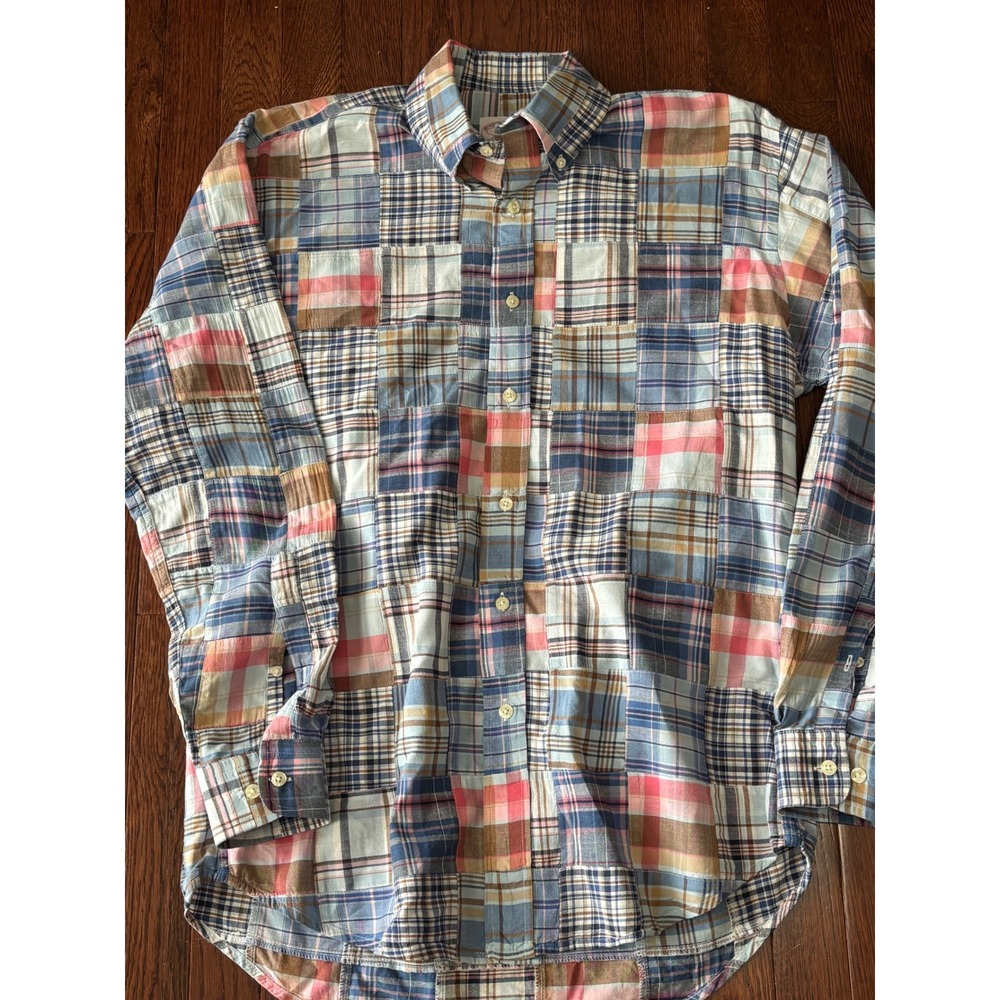 Brooks Brothers 346 Mens Patchwork Plaid Cotton Button Down Shirt M Multi-Color